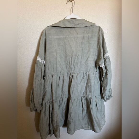 ZARA Boho Tiered Flowy Mini Dress Sz Small Loose Fit Lace Green Tie - Picture 8 of 8